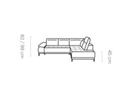 FOCUS L Leather Corner Sofa with electrically extendable seat dimension image