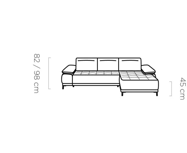 FOCUS S Corner Sofa with Electric Seat Extension Dimension Image