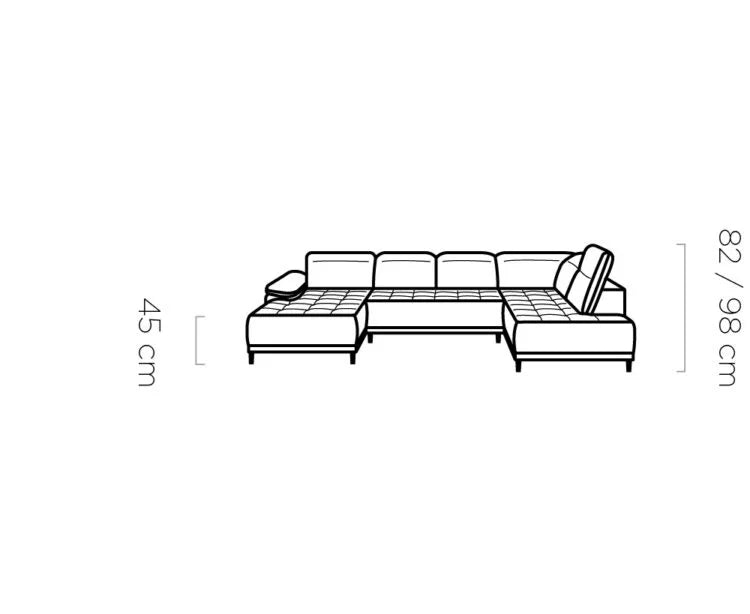 FOCUS XL U Shaped Corner Sofa with electric seat depth regulation dimension image