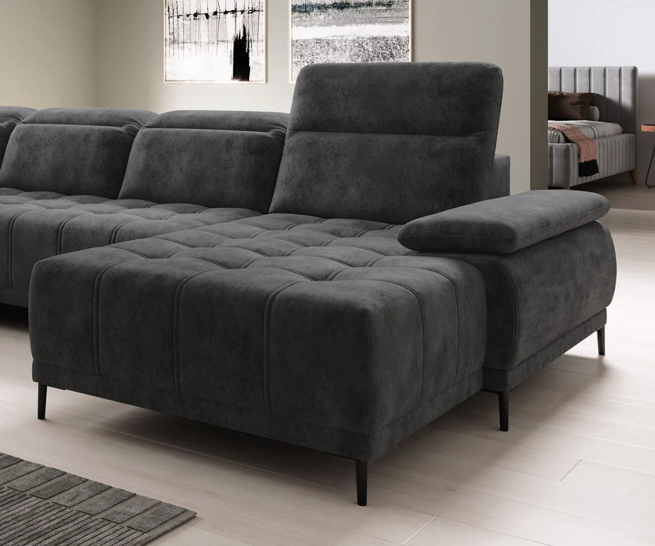 FOCUS XL Black FOCUS XL Large U-Shaped Corner Sofa with Electrically Extendable Seat