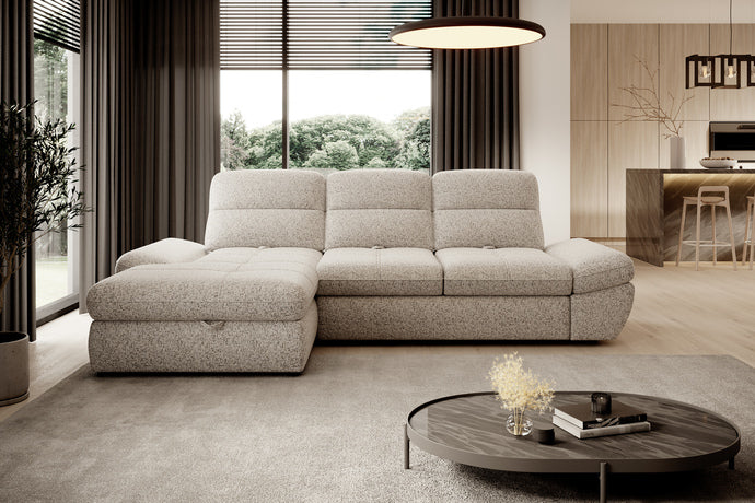 Grey Galiano S - Corner Sofa Bed with Ottoman Storage