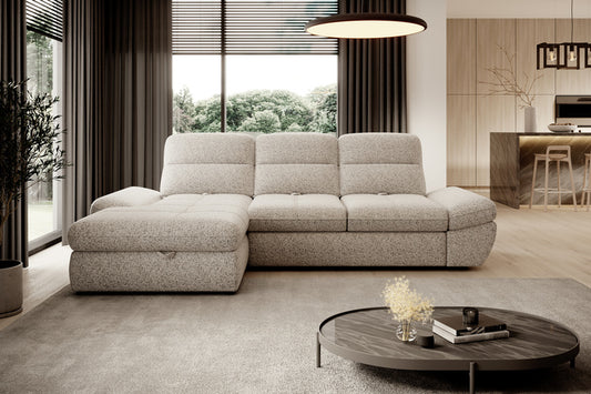 Grey Galiano S - Corner Sofa Bed with Ottoman Storage
