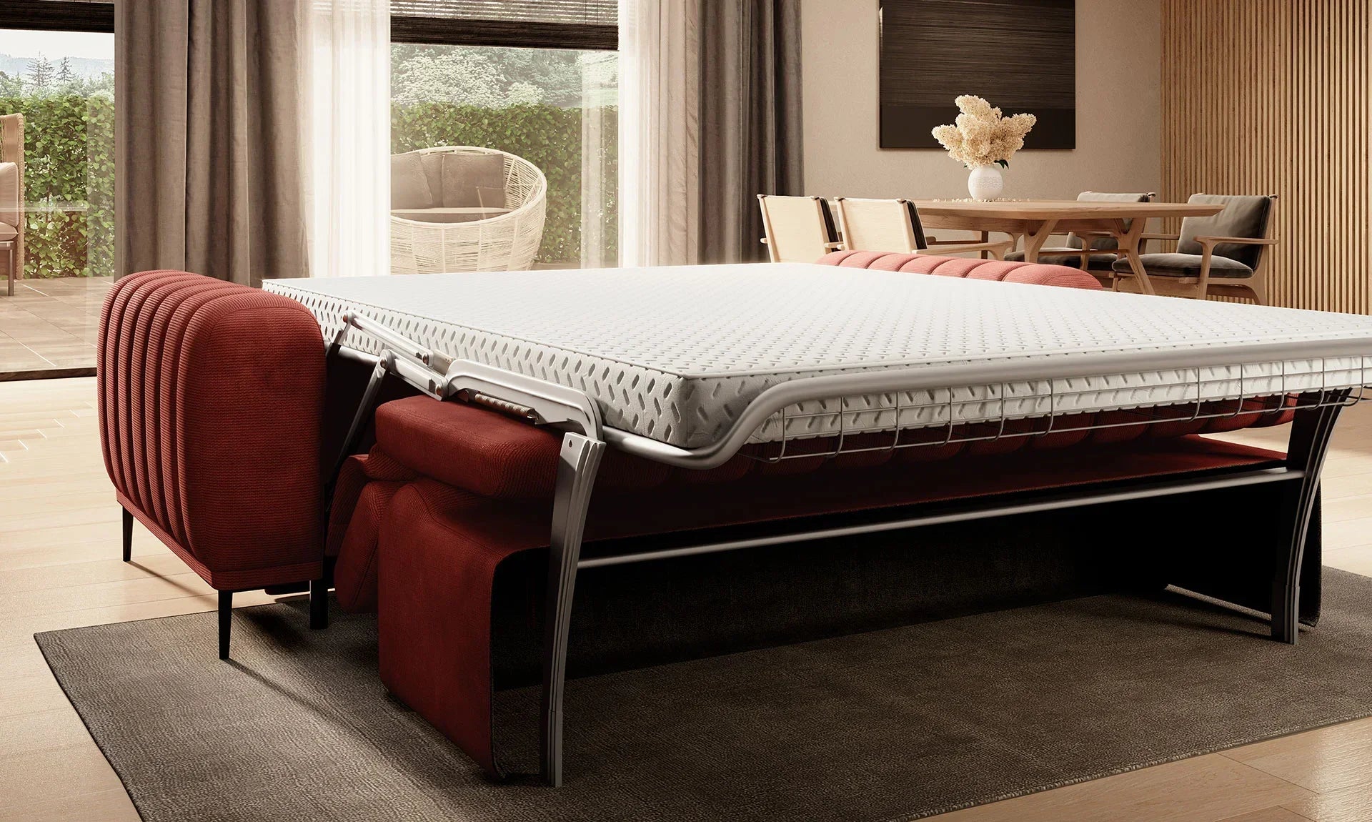GANDI S 160 RED SOFA WITH SLEEP FUNCTION AND MATTRESS 160x200cm