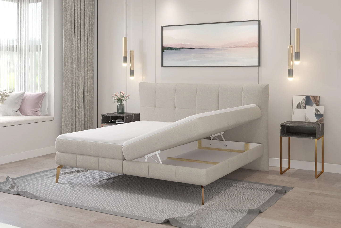 JOLIN Bed | Sophisticated Elegance with Stylish Stitching and 2X Storage Containers