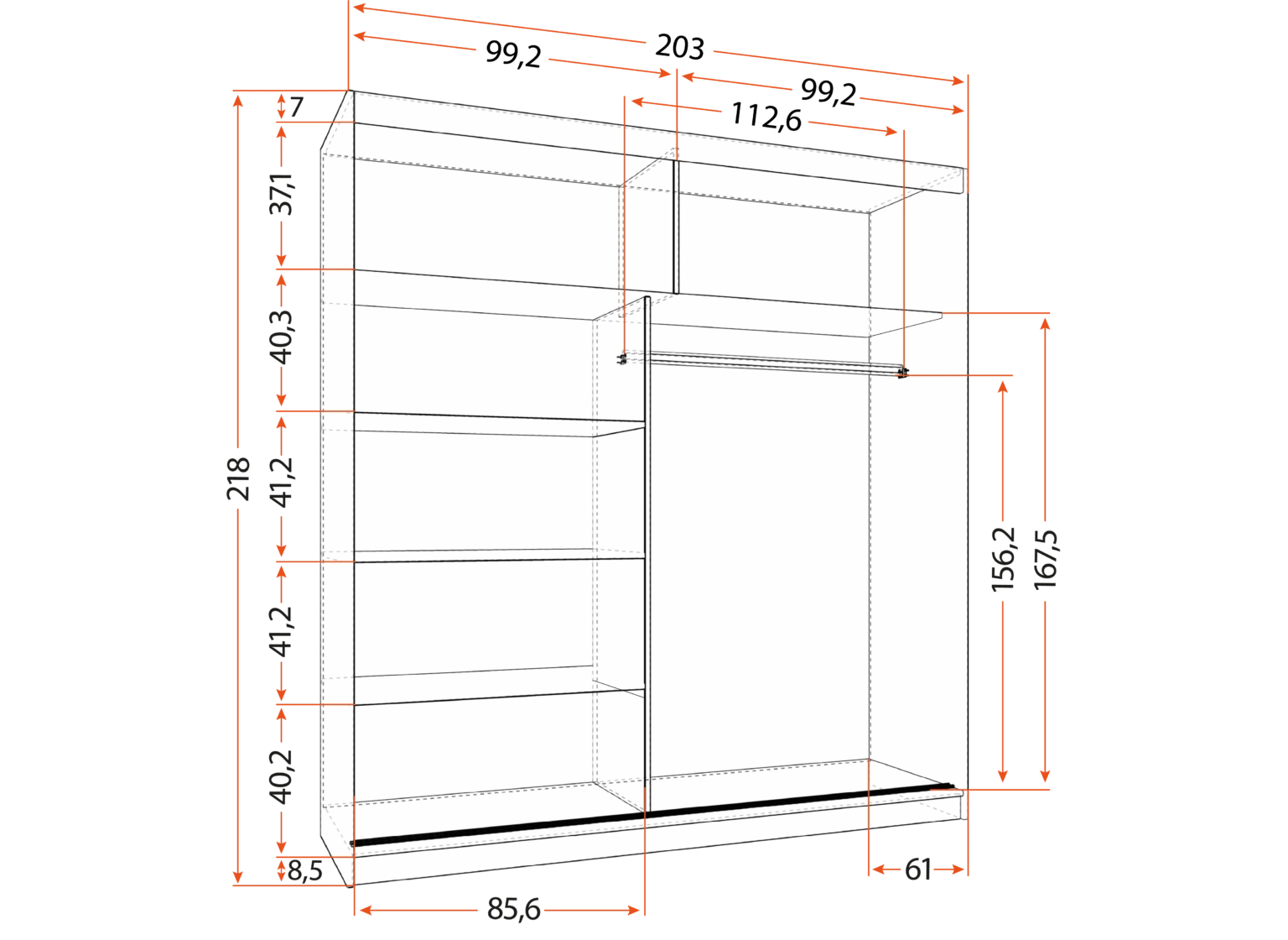 MULTI II 203 cm x 218 cm - 2 Door Sliding Wardrobe with Mirror