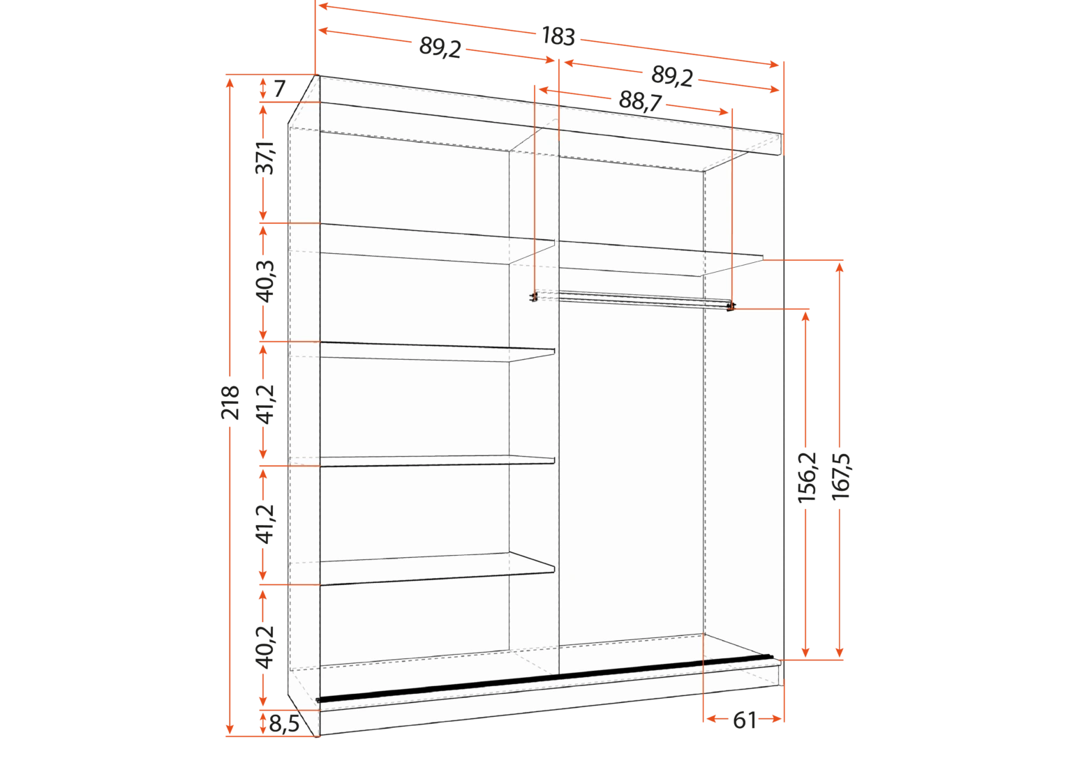 BELLA 183 cm x 218 cm - Wardrobe with Sliding Doors