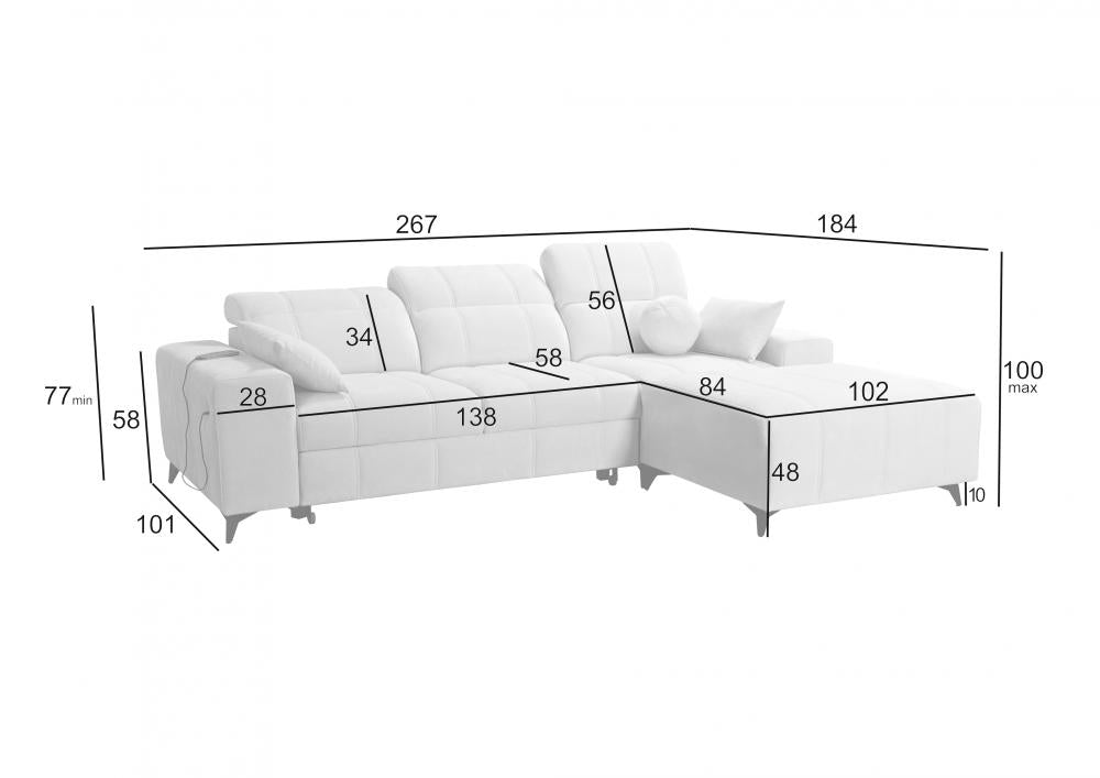 DAFINE I CORNER SOFA BED WITH STORAGE CONTAINER DIMENSION