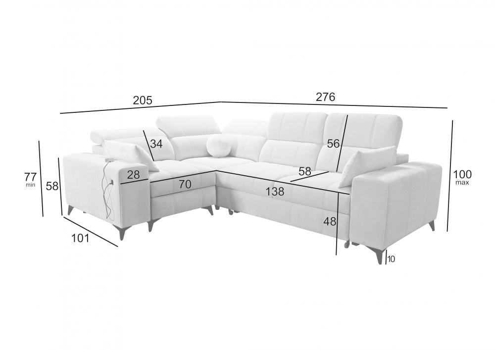 DAFINE II MIX CORNER SOFA WITH ELECTRIC PULL-OUT FOOTREST