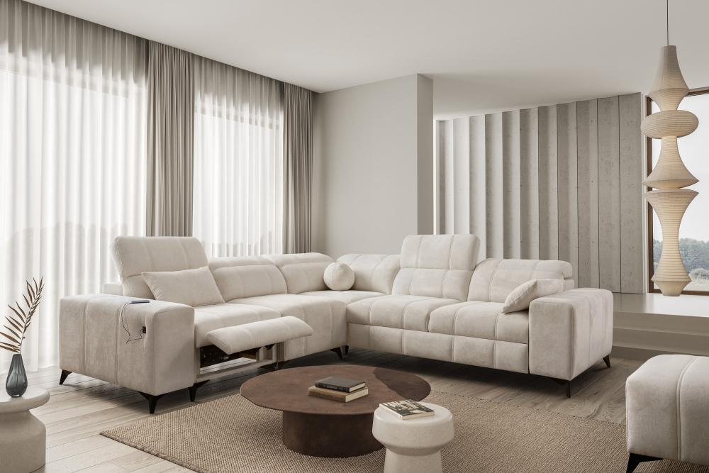 DAFINE III MIX CORNER SOFA WITH ELECTRIC PULL-OUT FOOTREST AND STORAGE CONTAINER