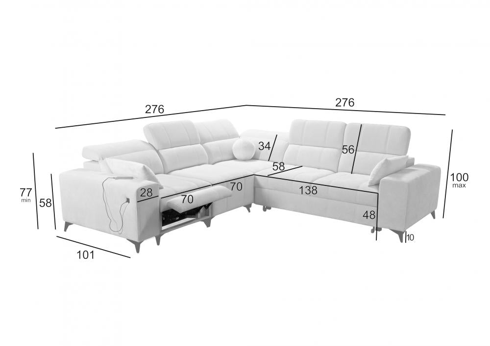 DAFINE III MIX CORNER SOFA WITH ELECTRIC PULL-OUT FOOTREST AND STORAGE CONTAINER