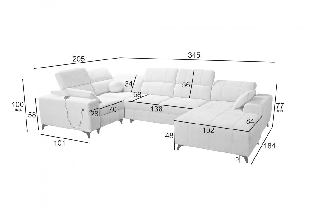 DAFINE IV MIX CORNER SOFA WITH ELECTRIC PULL-OUT FOOTREST AND STORAGE CONTAINER