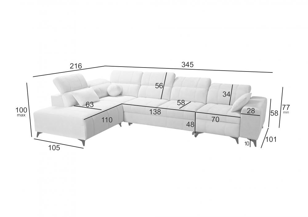 DAFINE XI MIX LARGE CORNER SOFA DIMENSION IMAGE