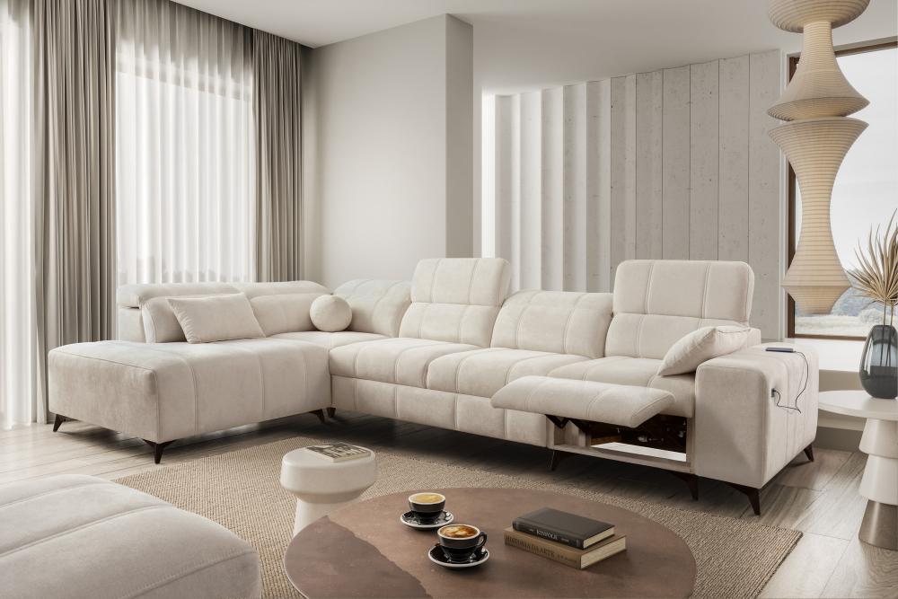 DAFINE XI MIX CORNER SOFA WITH ELECTRIC PULL OUT FOOTREST AND STORAGE CONTAINER IMAGE