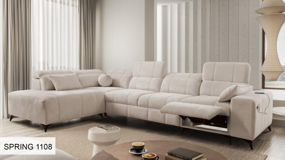 DAFINE XI MIX BEIGE ORNER SOFA WITH ELECTRIC PULL-OUT FOOTREST AND STORAGE CONTAINER