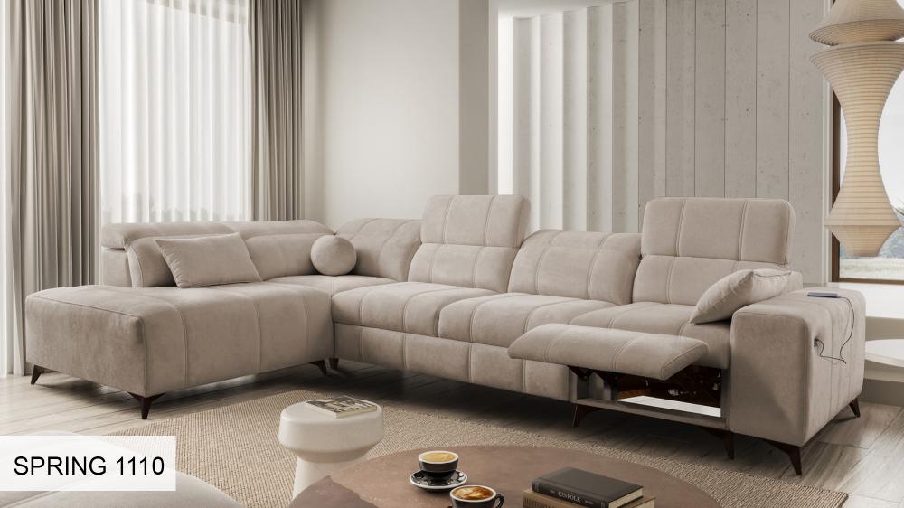 DAFINE XI MIX BEIGE LARGE CORNER SOFA WITH ELECTRIC PULL OUT FOOTREST AND STORAGE CONTAINER