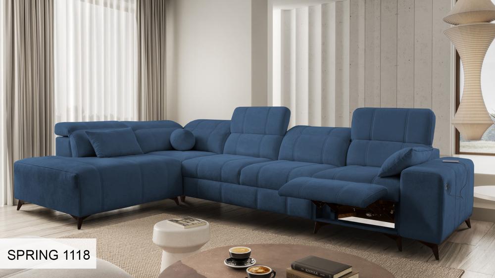 DAFINE XI MIX BLUE CORNER SOFA WITH ELECTRIC PULL-OUT FOOTREST AND STORAGE CONTAINER