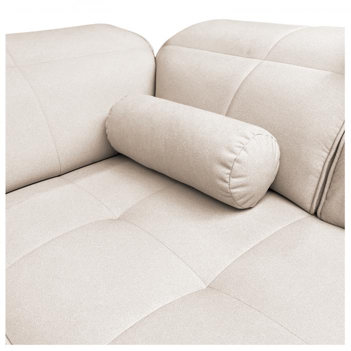 DIVANO Corner Sofa Chaise Beige fabric with a cylindrical pillow on a white background