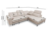 Beige Divano corner sofa with dimensions on a white background