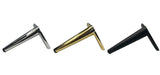 Three metal legs in silver, gold, and black on a white background