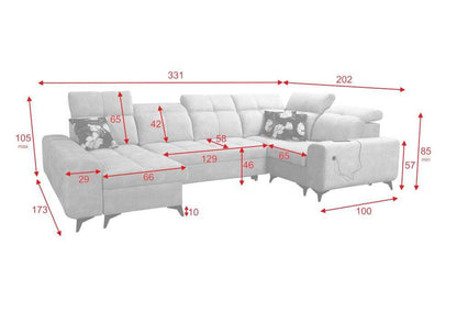 Glow IV LHF Storage Chaise 2 Corner 3 Sofa Bed