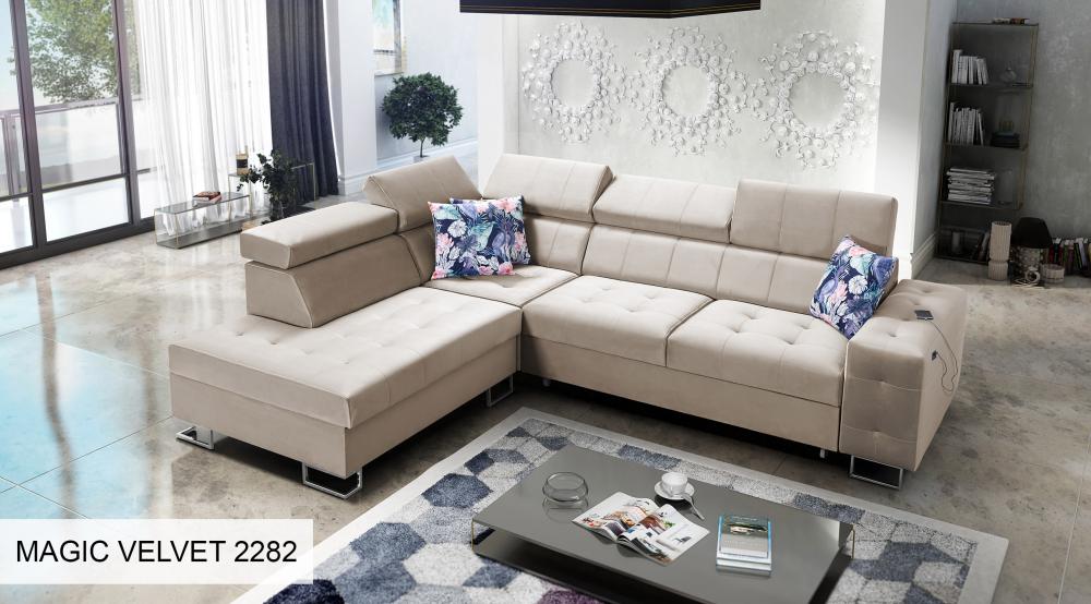 Hera VII Pink Velvet Corner Sofa Bed With Chaise Storage