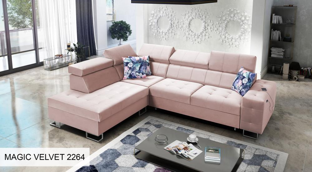 Hera VII off white Corner Sofa Bed With Chaise Storage
