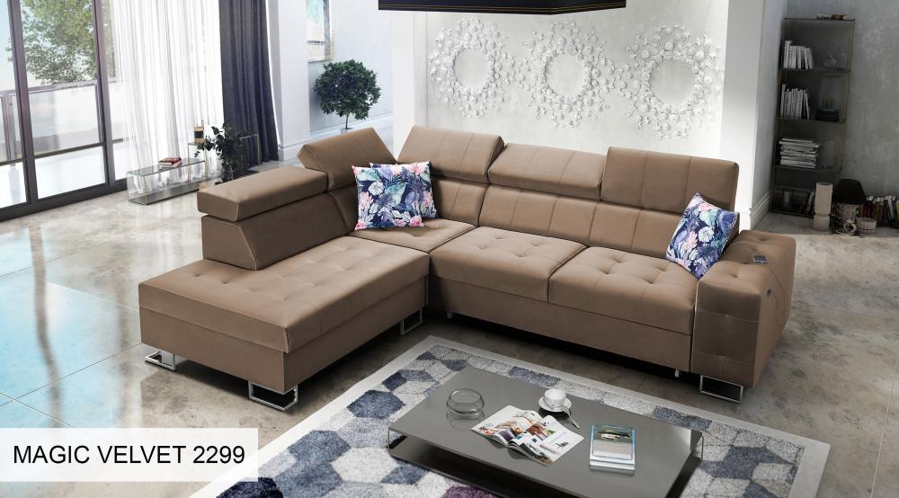Hera VII green Corner Sofa Bed With Chaise Storage