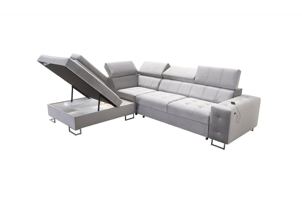 HERA VII Corner Sofa Bed With Chaise Storage IMAGE OF OPEN STORAGE