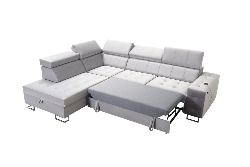 Hera VII Corner Sofa Bed With Chaise Storage image of unfolded bed