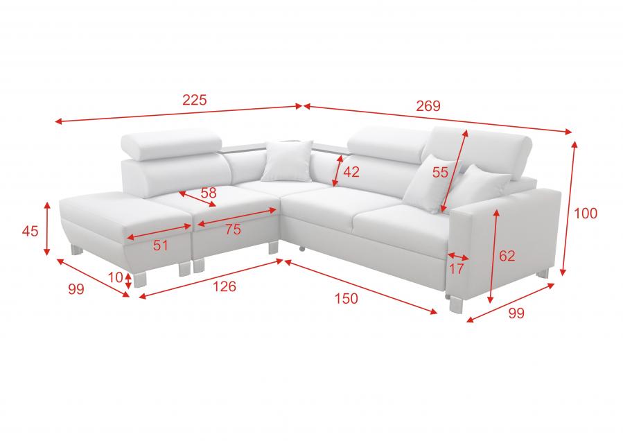 Leto III LHF Open End Deluxe Corner Sofa Bed