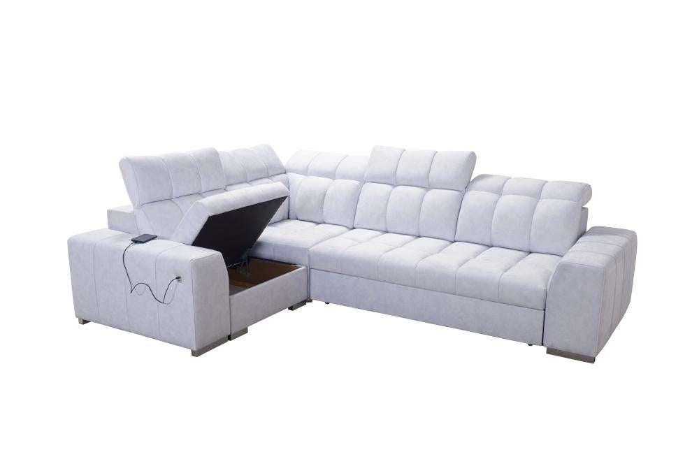 Pagana II blue corner sofa bed with storage