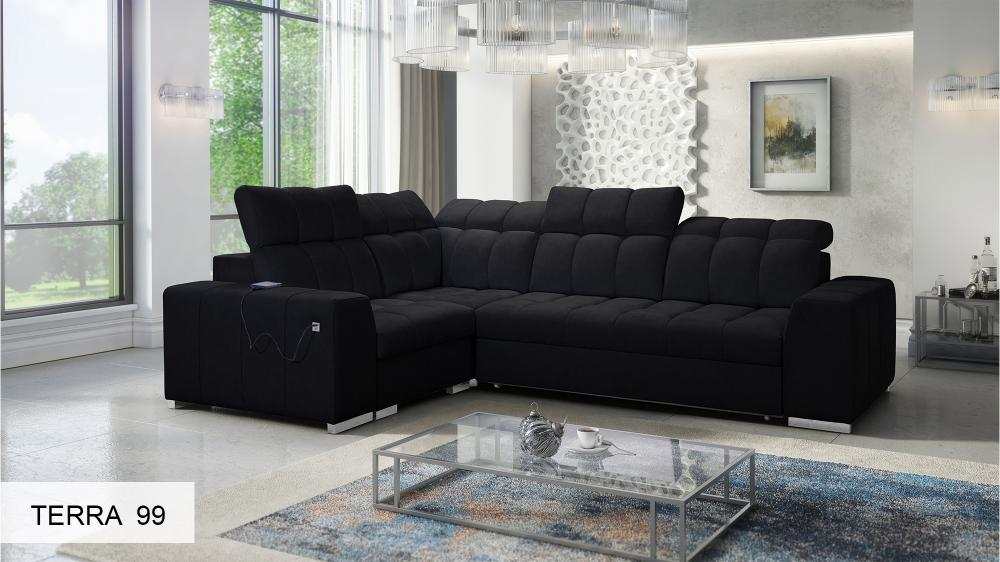Pagana II black fabric corner sofa