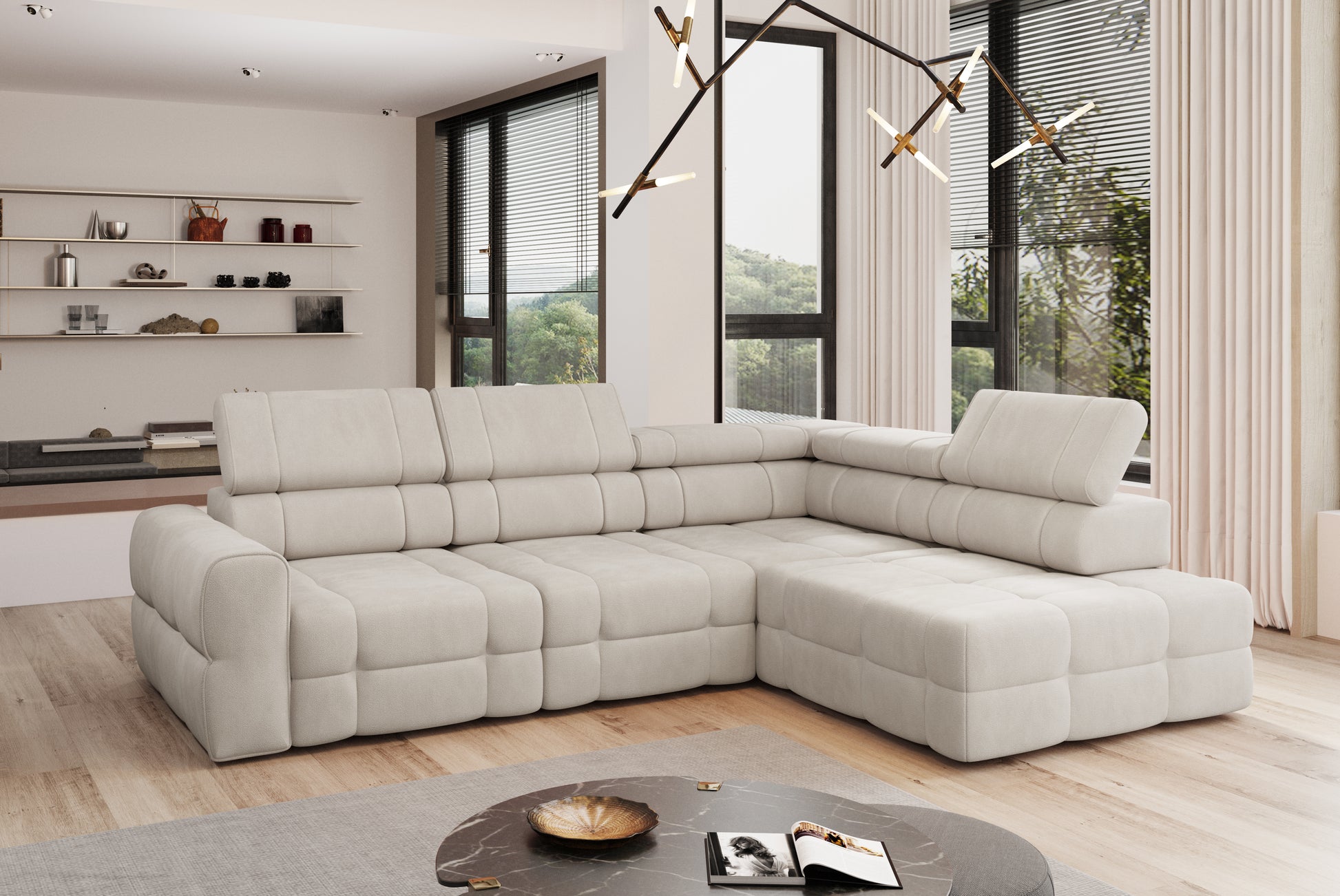 OTELLO L Fabric Corner Sofa: Electric Seat, Storage, Sleeping Surface