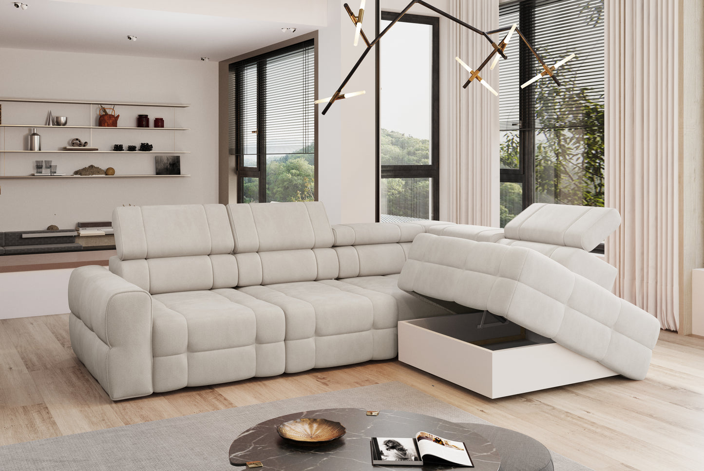 OTELLO L Fabric Corner Sofa: Electric Seat, Storage, Sleeping Surface