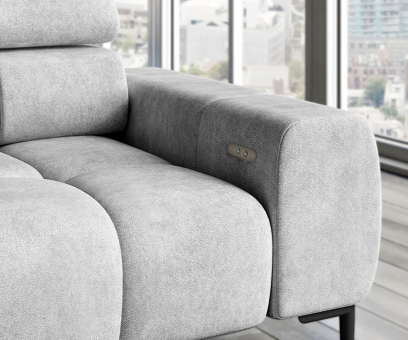 PLAZA L Corner Sofa with Electrically Extendable Seat close image of the buttoms