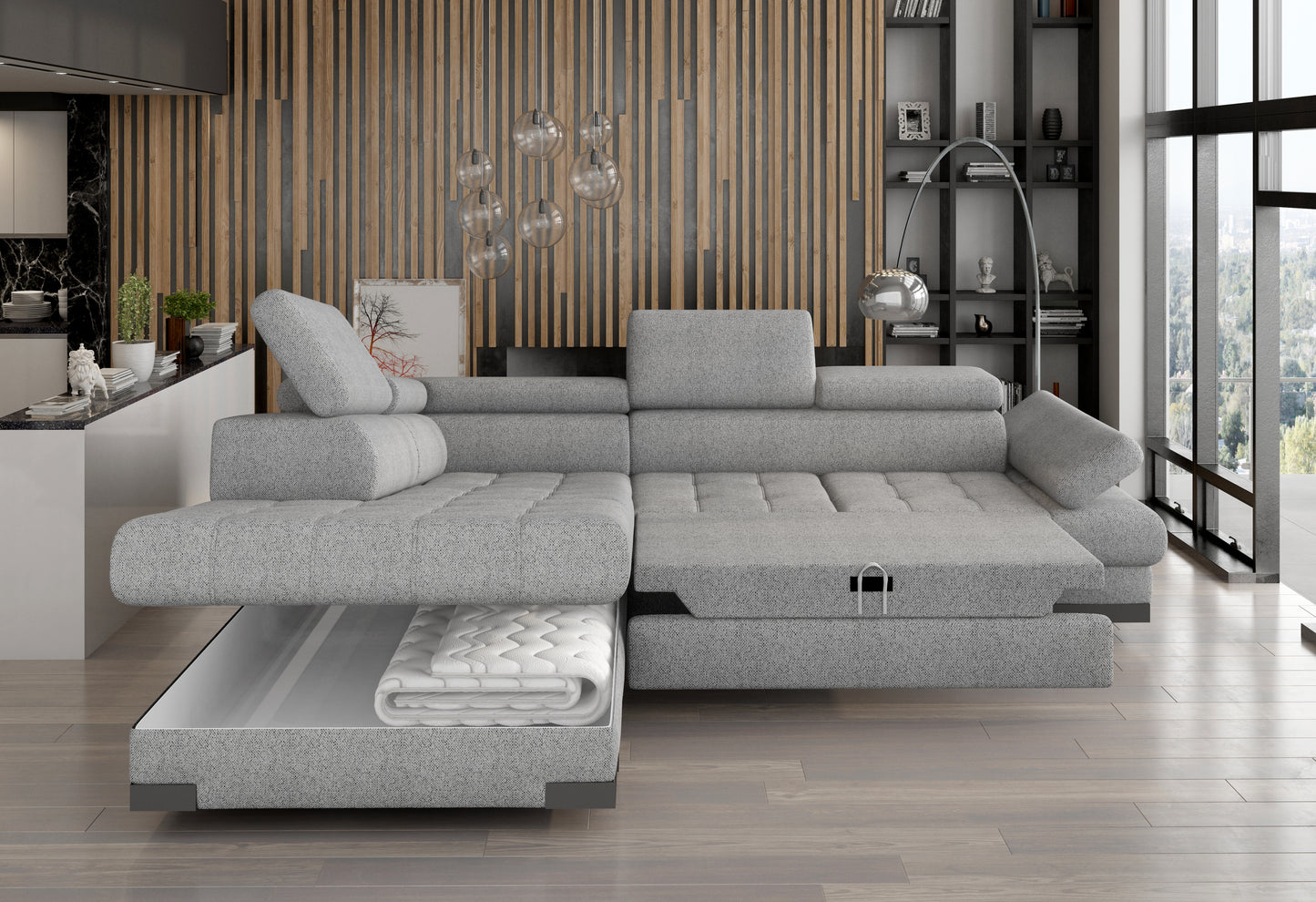 SELVA L CORNER SOFA WITH SLEEP FUNCTION AND STORAGE