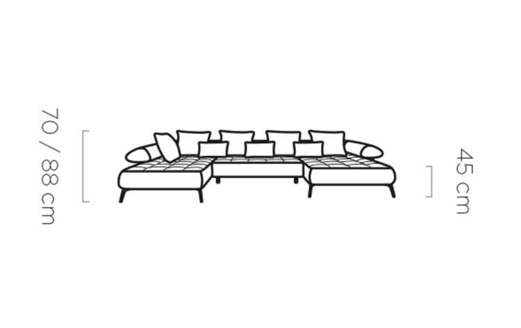 SELEDO XL Large U-Shaped Genuine Leather Corner Sofa with Electrically Extendable Seat dimension image