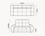 TOLLO S2E electric 2 seater sofa dimensions 187 cm width