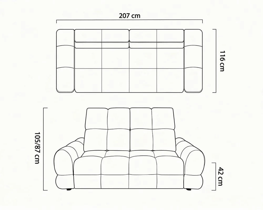 TOLLO 3 seater electric sofa dimensions