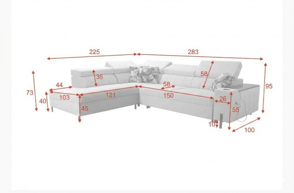 GUSH III Green Left Side Facing Corner Sofa Bed with Chaise Storage