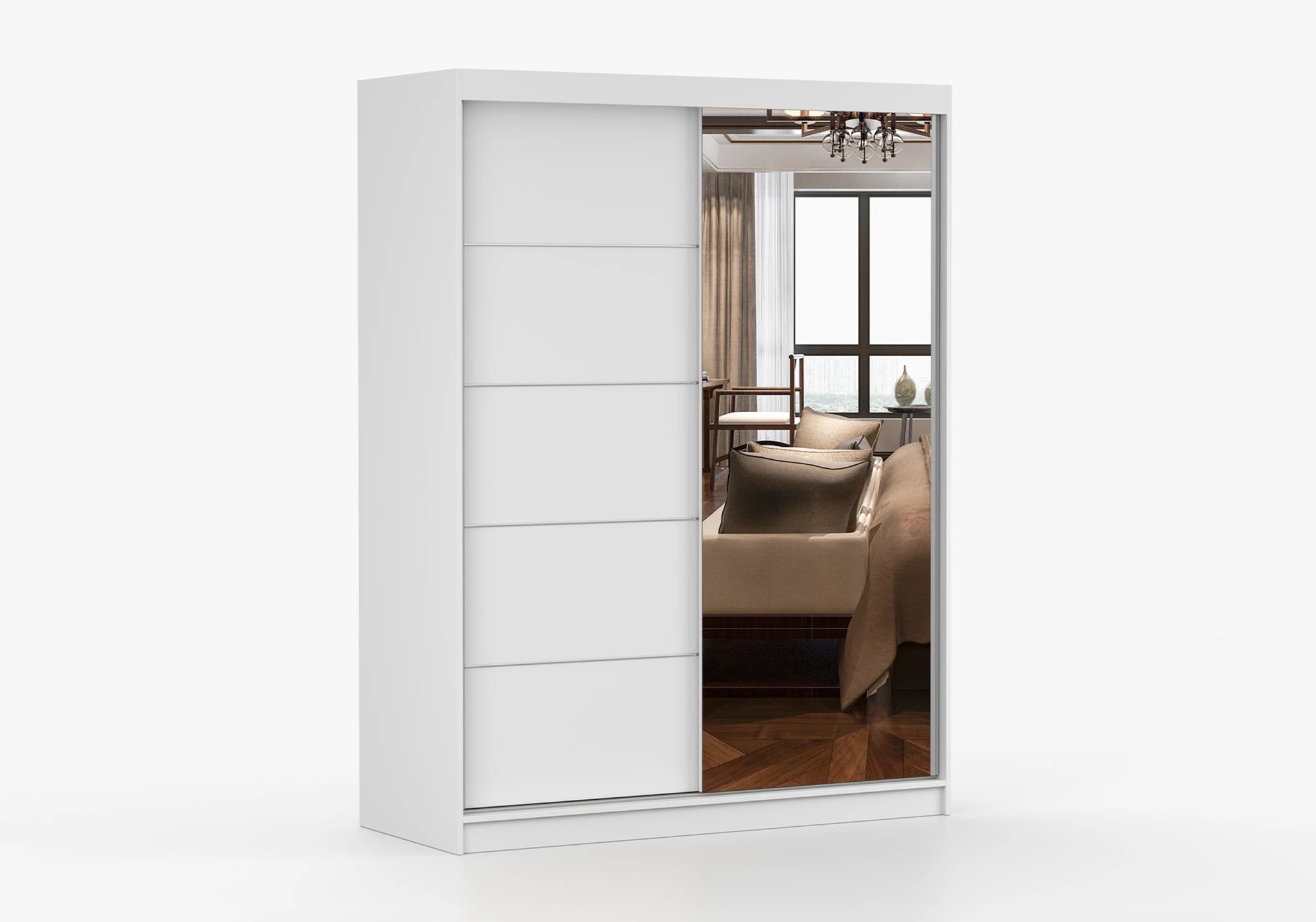 VISTA 05 150cm x 200 cm - Wardrobe with Sliding Doors White with Mirror