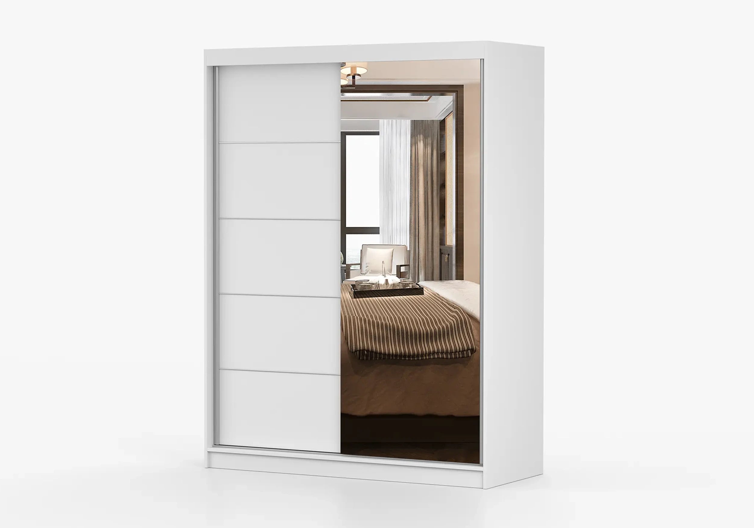 VISTA 05 White Wardrobe with Mirror1 50cm x 200 cm - Wardrobe with Sliding Doors image