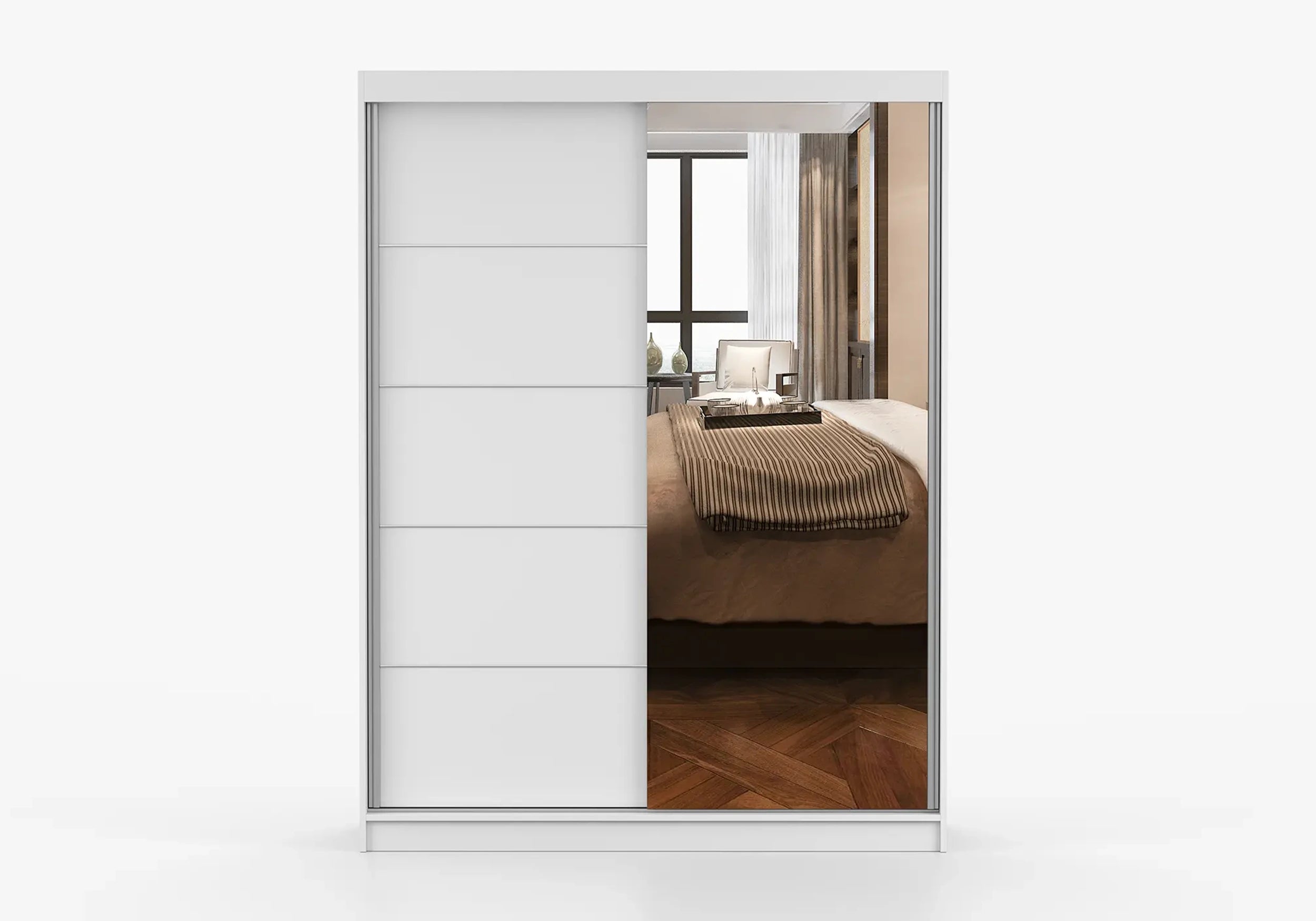 VISTA 05 White Wardrobe with Mirror 1 50cm x 200 cm - Wardrobe with Sliding Doors 