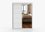 VISTA 05 White Wardrobe with Mirror 1 50cm x 200 cm - Wardrobe with Sliding Doors 