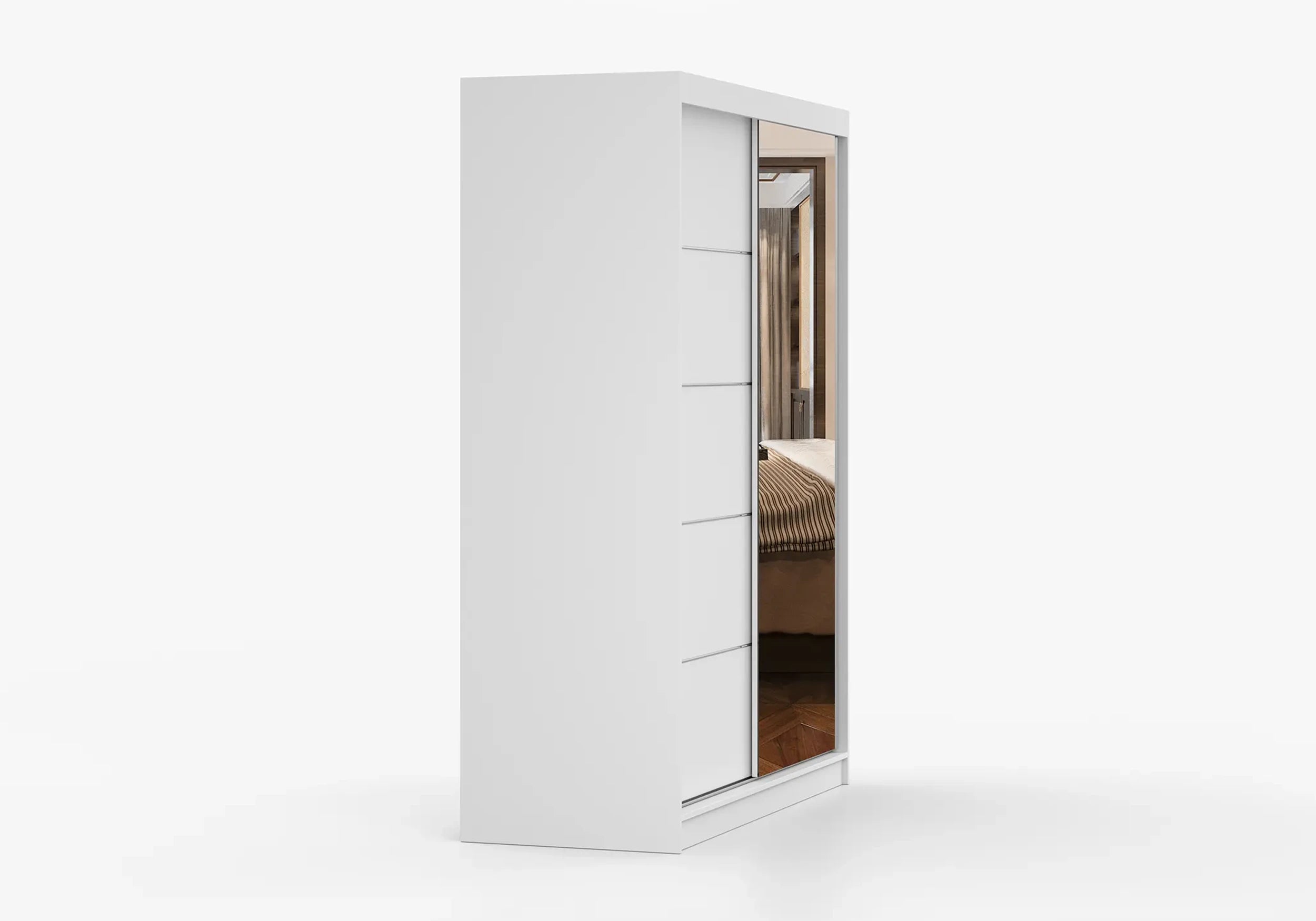 VISTA 05 White Wardrobe with Mirro r 150cm x 200 cm - Wardrobe with Sliding Doors side image