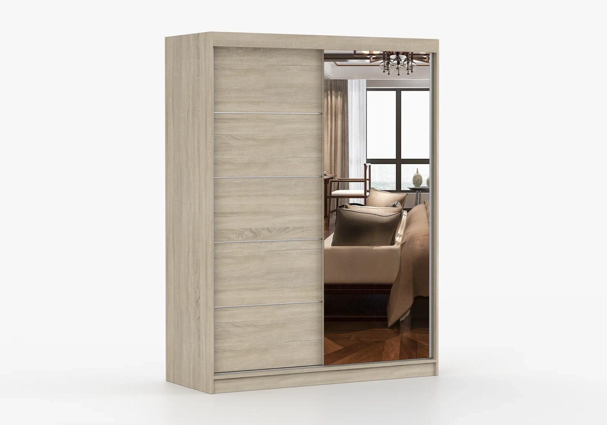 VISTA 05 150cm x 200 cm Sonoma Oak with Mirror - Wardrobe with Sliding Doors 