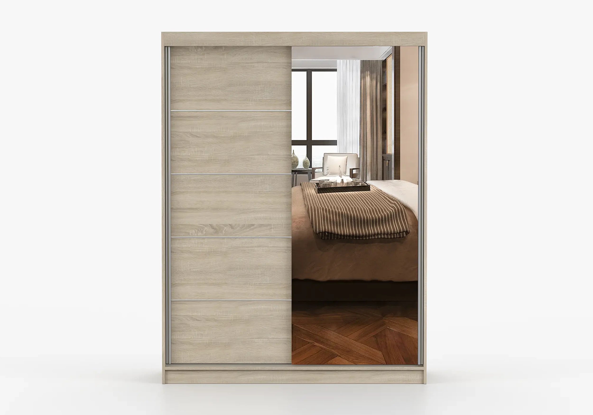 2 Door Wardrobe VISTA 05 150cm x 200 cm Sonoma Oak with Mirror
