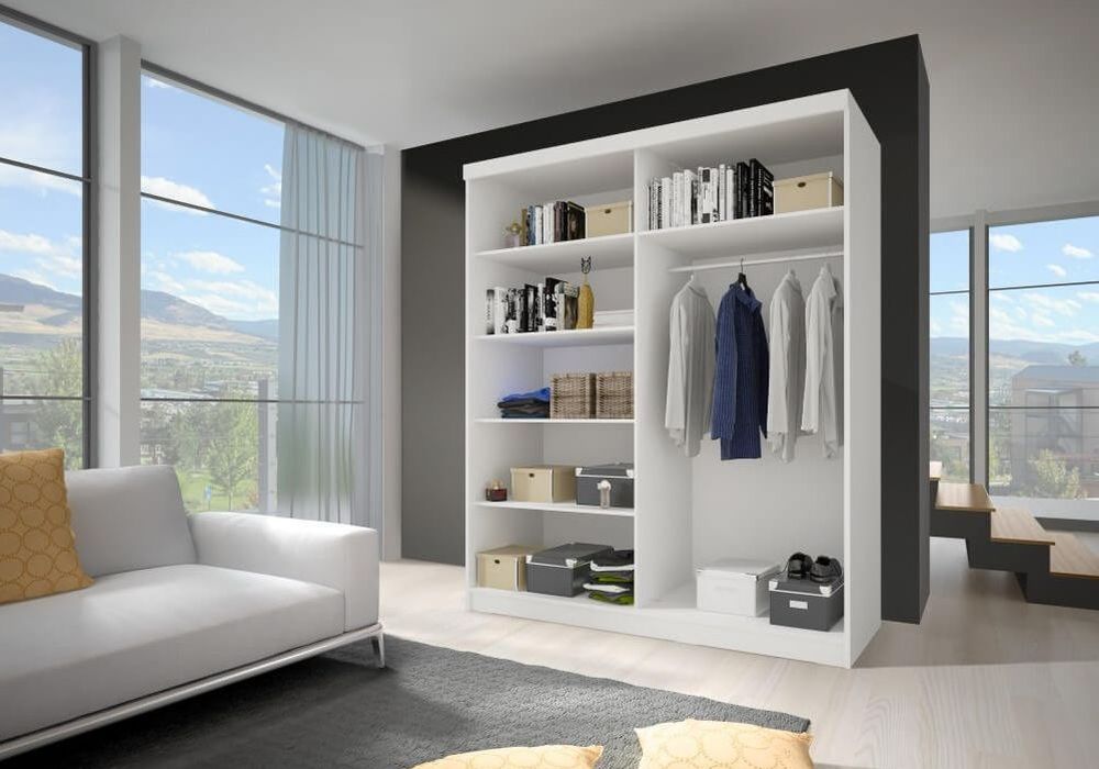 VISTA 05 150cm x 200 cm Wardrobe with Mirror and Sliding Doors image of storage inside 
