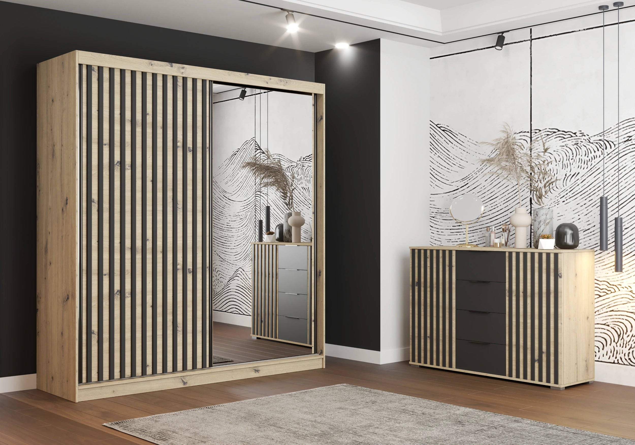 Oak and Black 203 cm x 218 cm