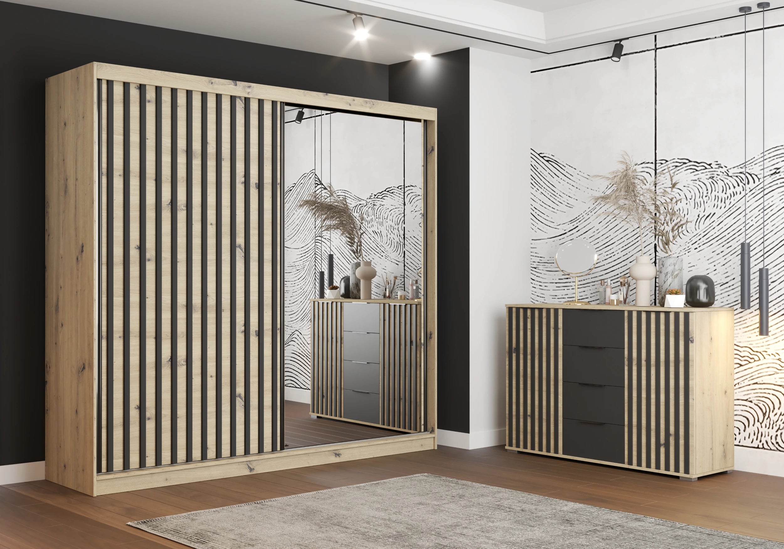 Oak and Black 233 cm x 218 cm